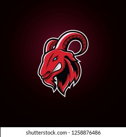 Goat head vector illustration for e-sport logo. Team mascot badge symbol