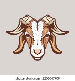 Goat head vector illustration template. Farm horned animal clip art. Can be used for banners, signs, or stickers.