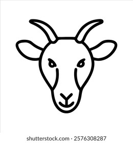 Goat Head Vector Outline Icon on White Background