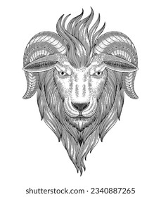  Goat head, vintage engraving drawing style vector illustration