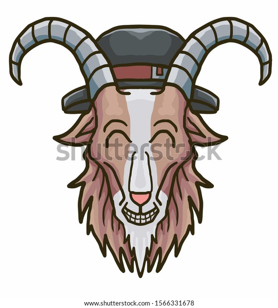 goat head wear magician hat vector in\
cartoon style\
illustration