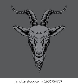 goat heads, hand drawn illustration style with third eye