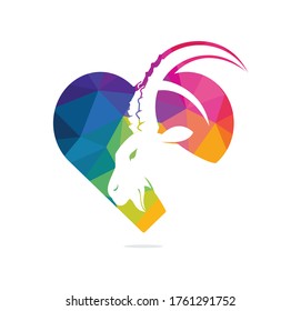 Goat And Heart Logo Template Design. Mountain goat vector logo design.