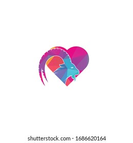 Goat heart shape concept Logo Template Design. Mountain goat vector logo design. Goat head Logo Template vector icon illustration design	