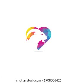 Goat heart shape concept Logo Template Design. Mountain goat vector logo design. Goat head Logo Template vector icon illustration design