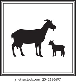  A goat and her baby standing next to each other silhouette.