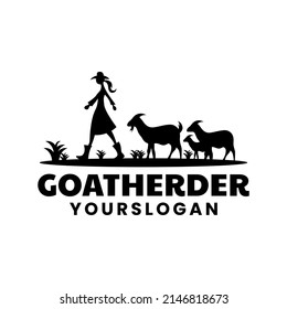 Goat Herder Silhouette Logo Design Template