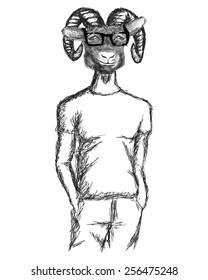 Goat Hipster Hand drawn Vector Sketch Animal