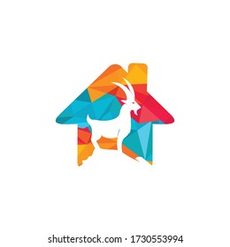 Diseño vectorial de la plantilla de logotipo de cabra en casa. Un concepto del logo de la cabra de barba.