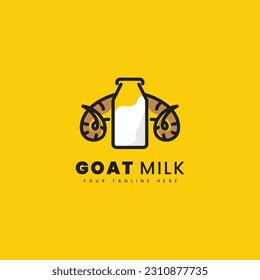 Goat horn with bottle of fresh milk, for goat milk product logo purposes.