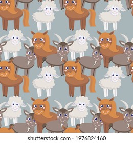 Goat horse sheep seamless pattern art design stock vector illustration for web, for print, for children fabric print, for wallpaper