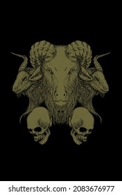 Goat with human skull artwork illustration