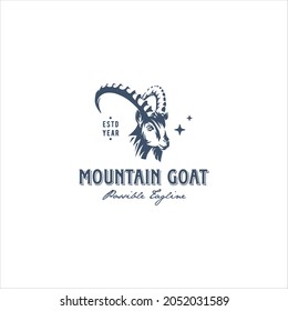 Vintage Retro Mountain Goat Ibex Logo Design