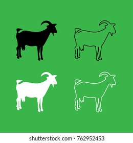 Goat icon . Black and white color set .