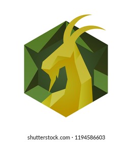 Goat icon in cube style hexagon emblem