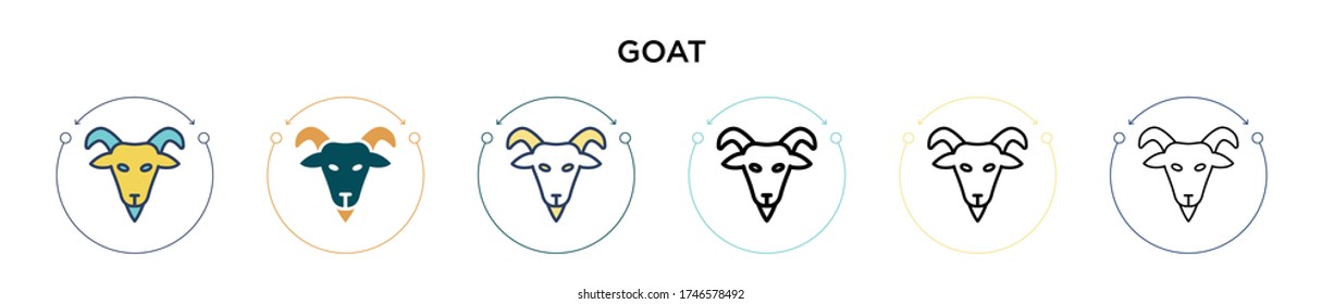 Goat icon in filled, thin line, outline and stroke style. Vector illustration of two colored and black goat vector icons designs can be used for mobile, ui, web