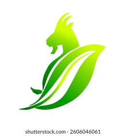 goat icon with green gradient leaves without background