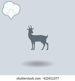 Goat icon with shadow. Cloud of download with arrow.