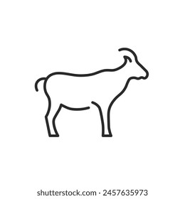 Goat icon. A simple outline of a goat, symbolizing farm life, agriculture, and sustainable farming practices. This icon is ideal for use in materials related to farming and rural. Vector illustration