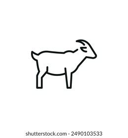 Goat icon. A simple outline of a goat, symbolizing farm life, agriculture, and sustainable farming practices. This icon is ideal for use in materials related to farming and rural. Vector illustration