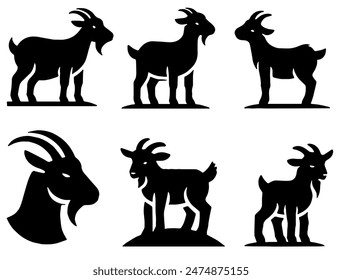 Goat Icons, Ideal for Agriculture and Farm Themes - Flat Vector Illustration