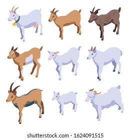 Goat icons set. Isometric set of goat vector icons for web design isolated on white background