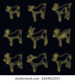 Goat icons set. Isometric set of goat vector icons neon color on black