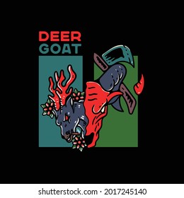 goat illustration with Axe in the Background japanese retro style