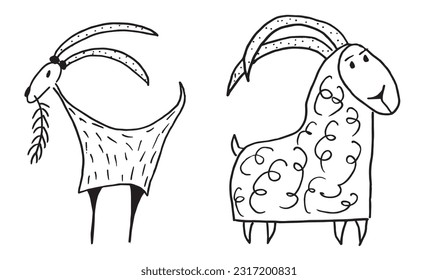 Goat illustration image. 
Hand drawn image artwork of a goat. 
Simple cute original logo.
Hand drawn vector illustration for posters, cards, t-shirts.