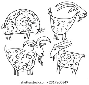 Goat illustration image. 
Hand drawn image artwork of a goat. 
Simple cute original logo.
Hand drawn vector illustration for posters, cards, t-shirts.