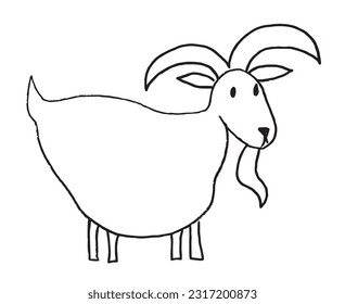 Goat illustration image. 
Hand drawn image artwork of a goat. 
Simple cute original logo.
Hand drawn vector illustration for posters, cards, t-shirts.