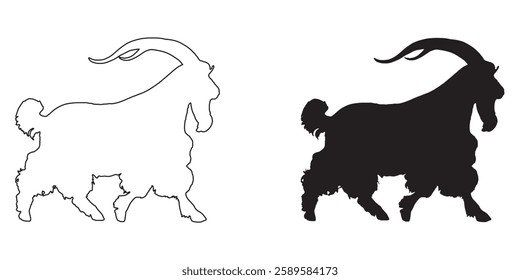 Goat Illustration Silhouette - Artistic Goat Outline for Posters
