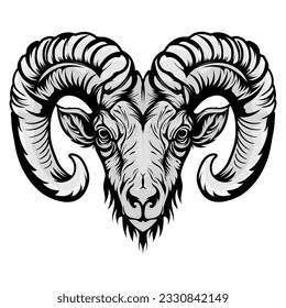 goat illustration tattoos concept prints designs. Horned goat head styles black on white
