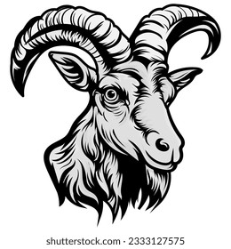 goat illustration tattoos concept prints designs. Horned goat head styles black on white
