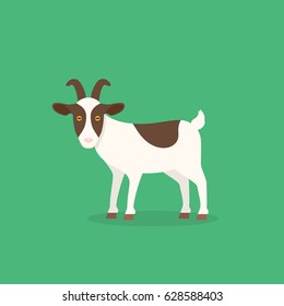 Goat isolated on green background. Vector illustration in cartoon flat design style