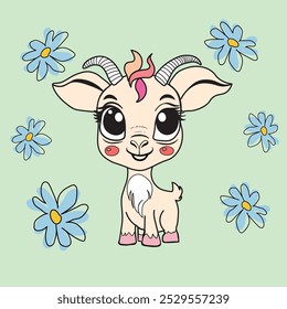 
Goat isolated on a white background. Children's cartoon character for creating corporate identity, prints for clothing, logos, banners, promotional materials, art projects. Vector illustration.