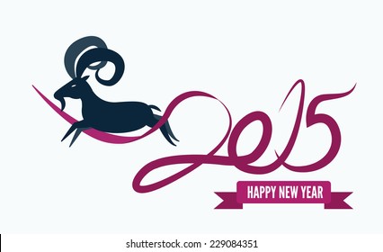 Goat jumping across 2015 ribbon. Happy New Year 2015. vector illustration