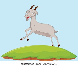 Goat jumping on grass field. Vector Illustration