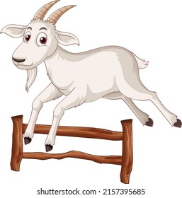 Goat jumping over fence cartoon illustration