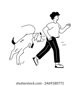 Goat kicks a man, man running away from goat, eid al adha illustration