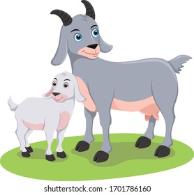 goat and kid.  Baby kid and mother goat cartoon vector pet