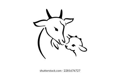 Goat and kid emblem, high quality vector