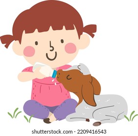 Goat Kid Girl Give Boer Milk Illustration