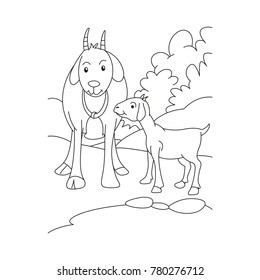 Goat and kid lost in jungle