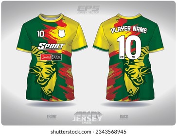 Goat label green yellow red pattern design, illustration, textile background for sports t-shirt, football jersey shirt mockup for football club. consistent front view