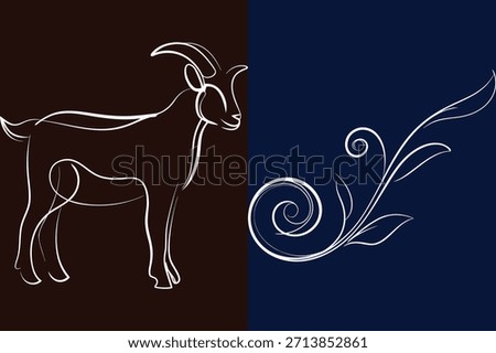 goat and leaf outline illustrations