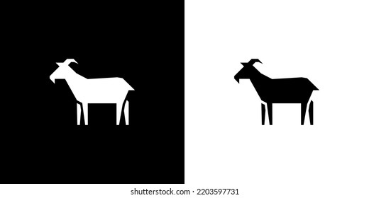 Goat, lettering. Design of farm animals - Goat side view profile. Isolated black silhouette goat with text lettering on white background. Vector Illustration