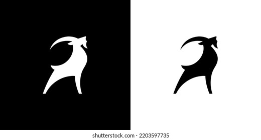 Goat, lettering. Design of farm animals - Goat side view profile. Isolated black silhouette goat with text lettering on white background. Vector Illustration