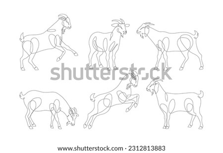 Goat line art vector icon set. Goat in continous line drawing. Farm goat animal line art design pack. Goat symbol. Vector illustration.