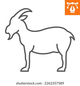 Goat line icon, outline style icon for web site or mobile app, animals and livestock, goat vector icon, simple vector illustration, vector graphics with editable strokes.